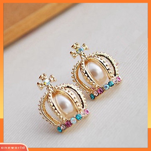 [WOD] Anggun Putri Mahkota Salib Warna-Warni Berlian Imitasi Mutiara Imitasi Ear Stud Earrings