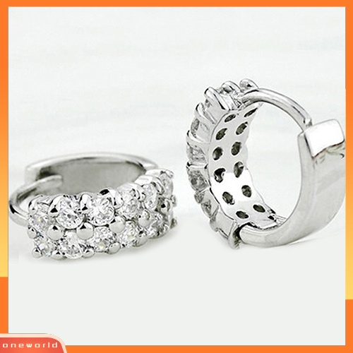 [WOD] Wanita Baris Ganda Bening Cubic Zirconia Hoop Huggie Anting Pesta Pernikahan