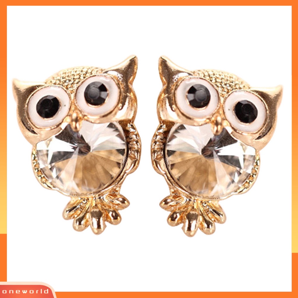 [WOD] Fashion Wanita Owl Cubic Zirconia Alloy Ear Stud Earrings Perhiasan Charms Hadiah