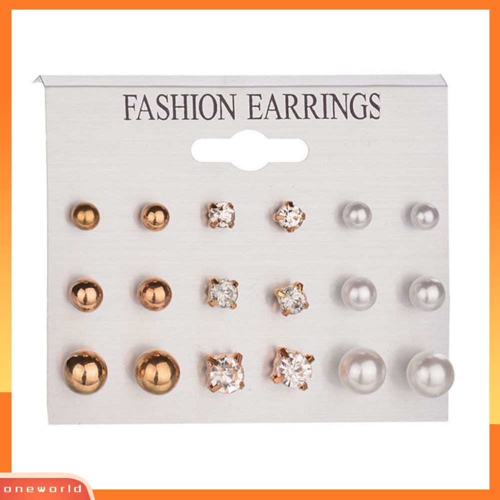 [WOD] 9pasang Fashion Berlian Imitasi Mutiara Imitasi Anting Wanita Ear Stud Set Perhiasan Hadiah