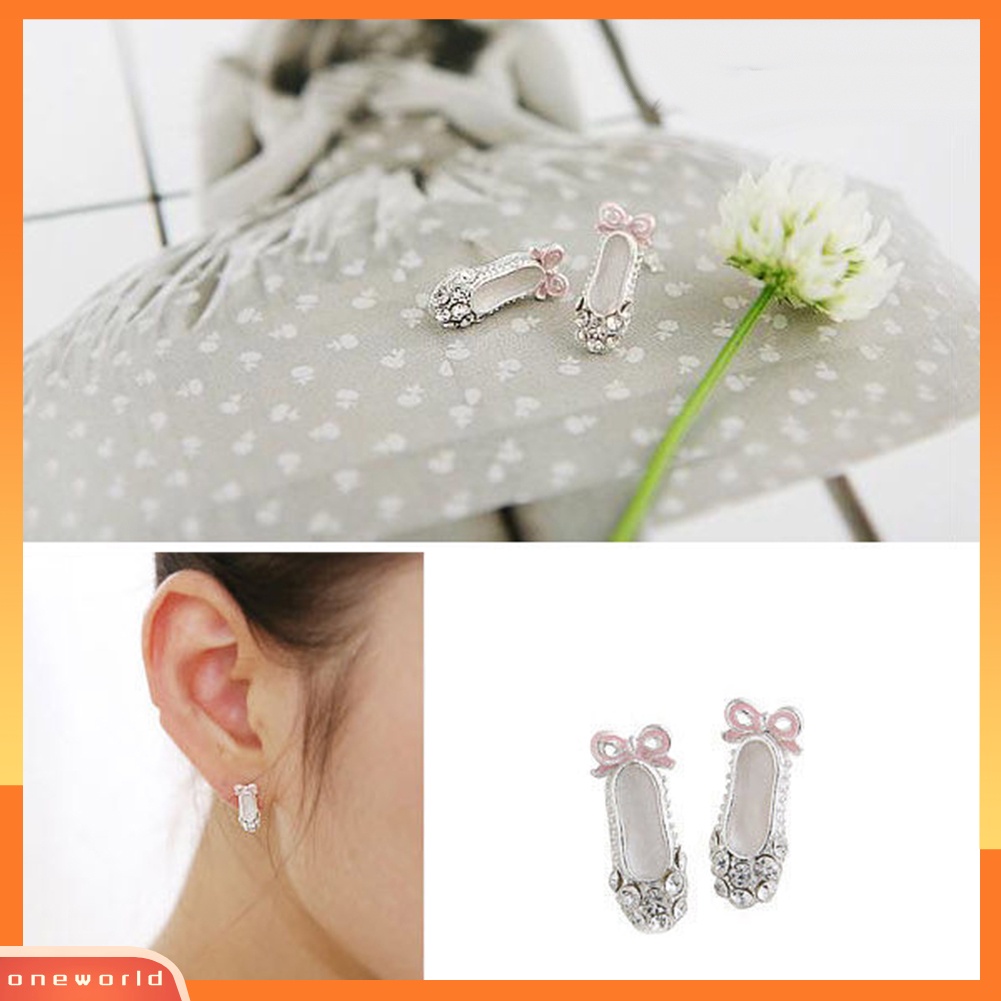 [WOD] Wanita Lucu Ikatan Simpul Sepatu Balet Bentuk Telinga Studs Fashion Shiny Earrings Jewelry