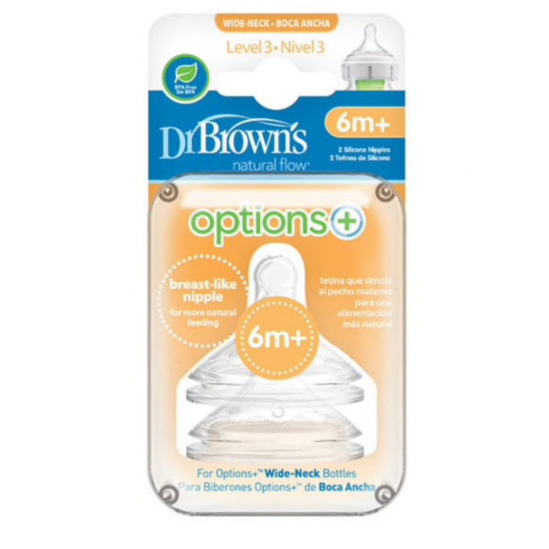 Dr Brown's Wide Neck Options PLUS Silicone Nipple Dot Bayi - Isi 2