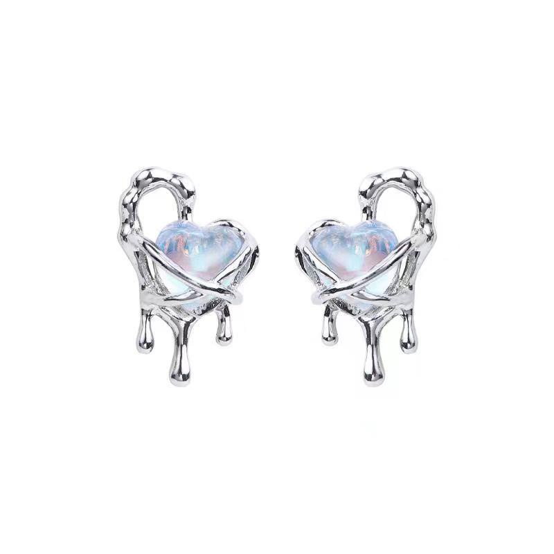 High-end Colorful Moonstone Love Gaya Baru Anting Temperamen Niche Trendi