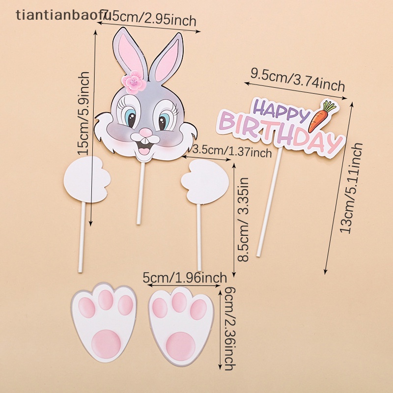 [tiantianbaofu] Kelinci Bunny Tapak Wortel Kue Topper Selamat Ulang Tahun Cupcake Dekorasi Perlengkapan Butik