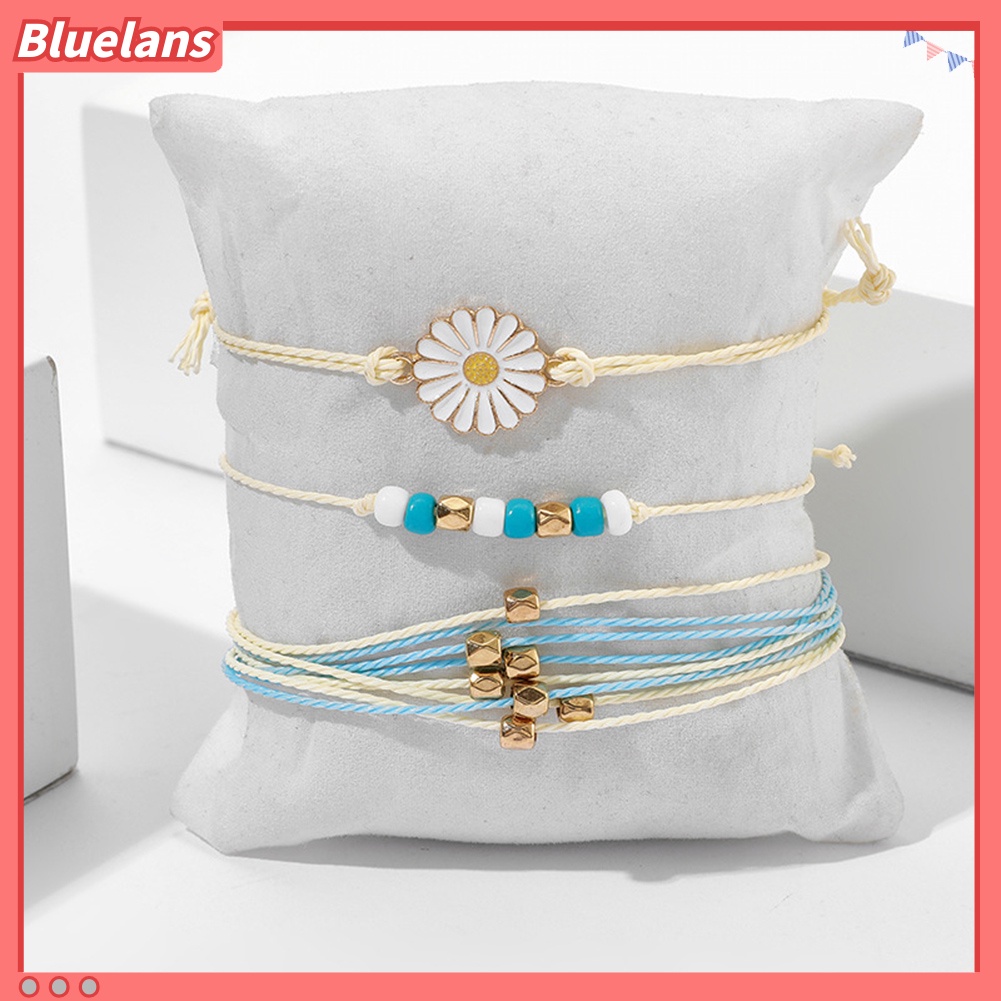 [BLS] 3pcs /Set Bohemian Wanita Bunga Manik Pesona Tali Gelang Bangle Perhiasan Hadiah