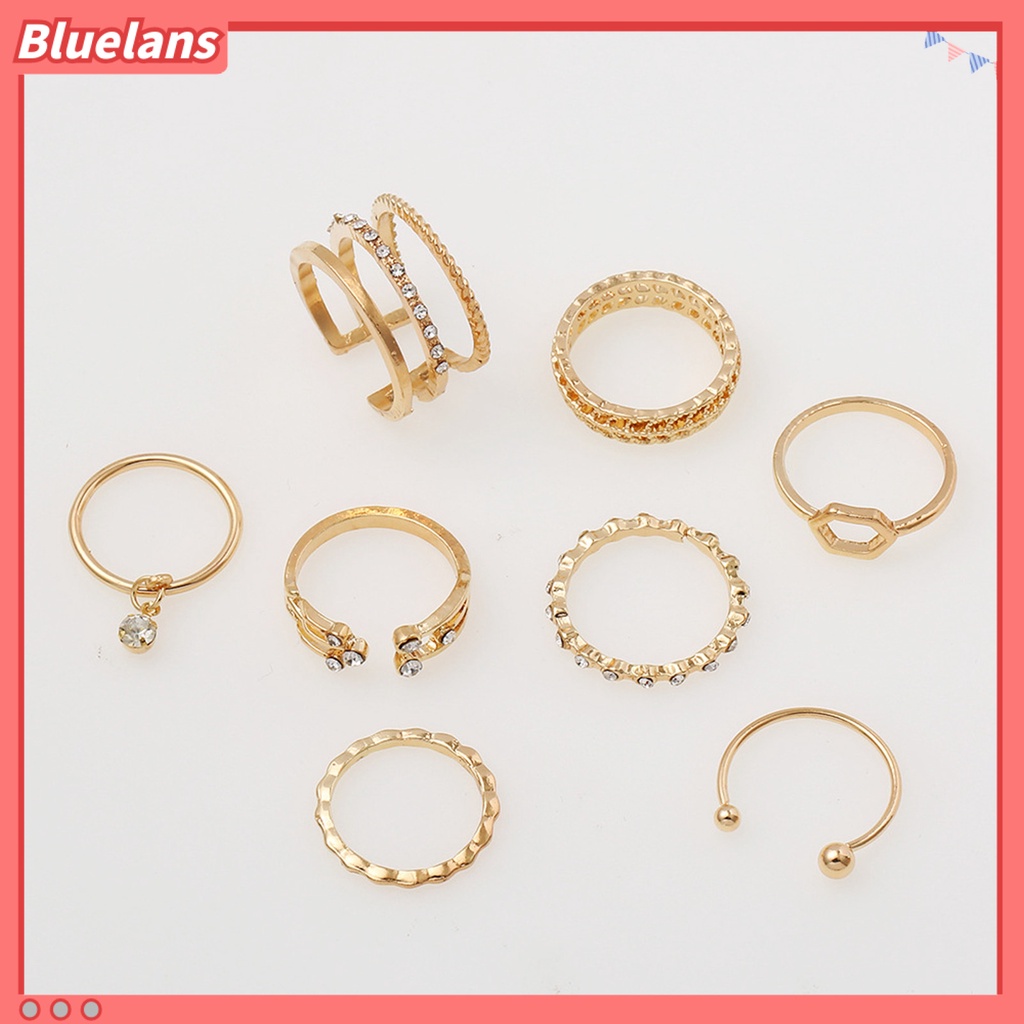 [BLS] 8pcs Cincin Wanita Geometris Berlian Imitasi Lady Shiny All Match Hexagon Rings Untuk Pacaran