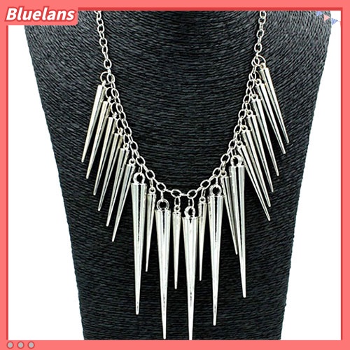 [BLS] Wanita Multilayer Spike Rivet Jumbai Rantai Bib Statement Kalung Punk