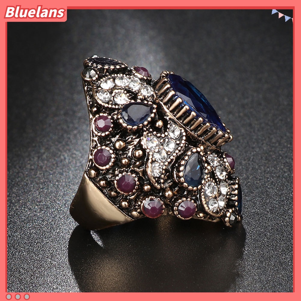 [BLS] Fashion Berlian Imitasi Mengkilap Punk Wanita Jari Cincin Pernyataan Perhiasan Hadiah Pesta