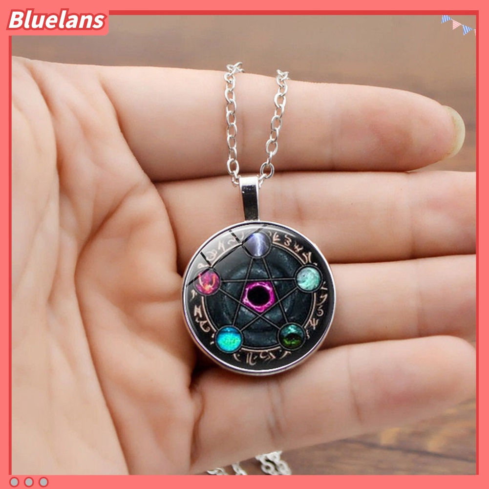[BLS] Unisex Pentacle Constellation Zodiak Kaca Cabochon Pesona Kalung Wicca Jewelry
