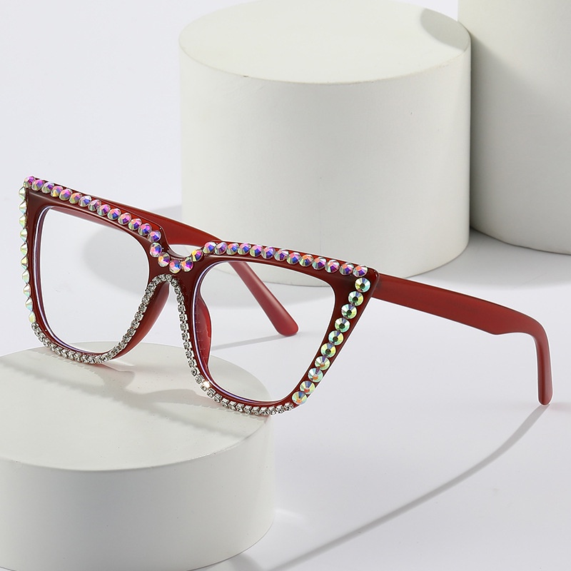 (YUZHU) Kacamata Berlian Mata Kucing Gaya Vintage Mode Baru Anti Blue Light Eyeglasses Frame Untuk Wanita