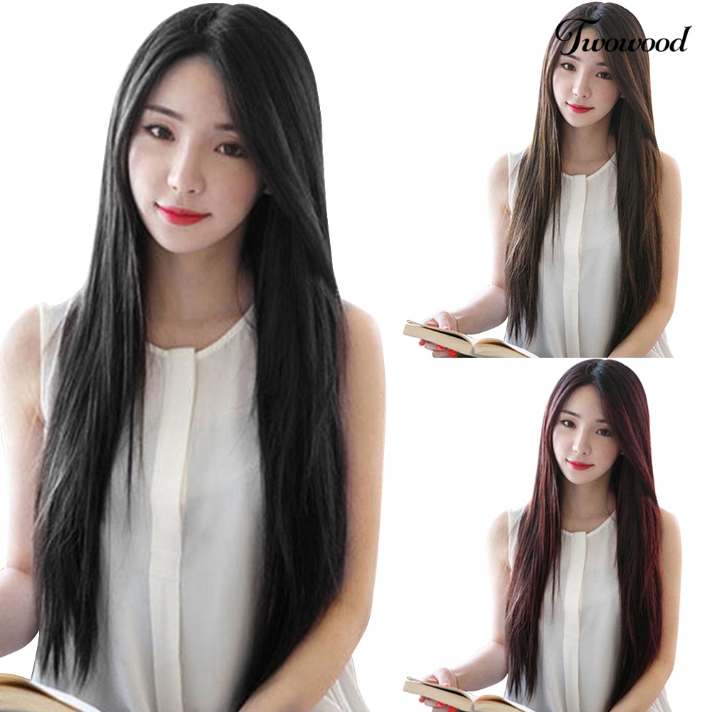 Twowood Wig Hairpiece Wanita Model Midsplit Panjang Lurus Full Untuk Club Pesta Cosplay