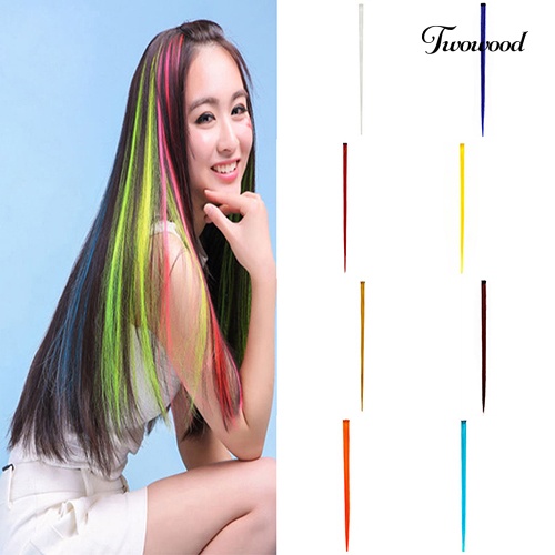 Twowood Wanita Multicolor Panjang Lurus Sintetis Klip on Rambut Ekstensi Potongan Cosplay Wig