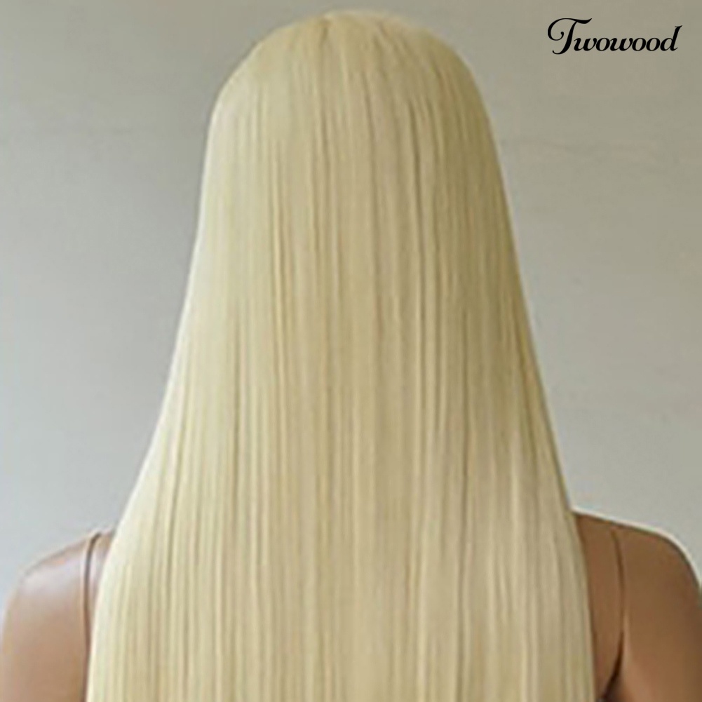 Twowood Wanita Panjang Lurus Full Wig Rambut Pirang Sintetis Ada Poni Cosplay Pesta