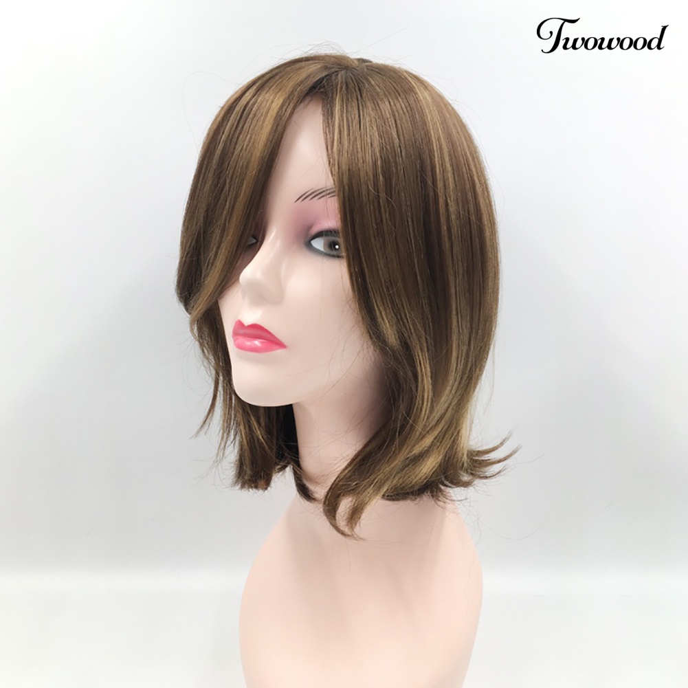 Twowood Warna Campur Pinggiran Samping Panjang Bahu Wanita Wig Pesta Hiasan Rambut Palsu