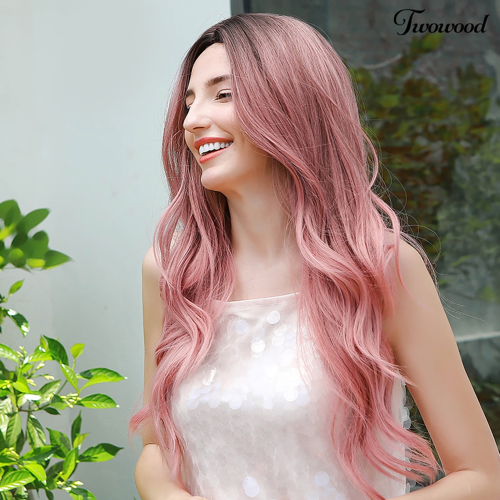 Twowood Wig Extension Rambut Sintetis Model Serat Air Bergelombang Panjang Suhu Tinggi Untuk Wanita