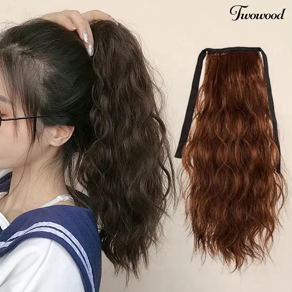 Twowood Ponytail Wig Alami Nyaman Dipakai Fluffy Dyed Halus Alat Makeup Suhu Tinggi Sutra Panjang Jagung Keriting Ponytail Untuk Rumah