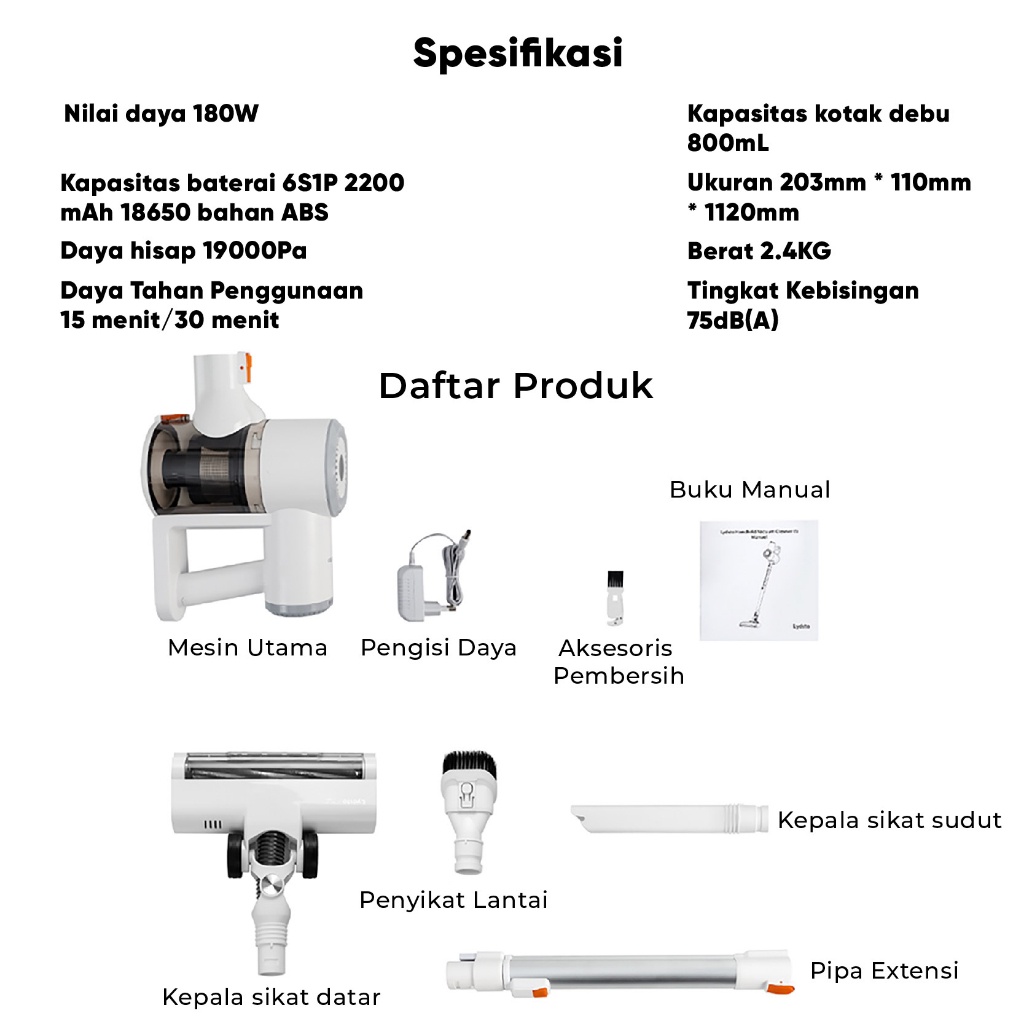 Lydsto V9 19KPa Penyedot Debu Cordless Vacuum Cleaner Vacum Cleaner Tanpa Kabel