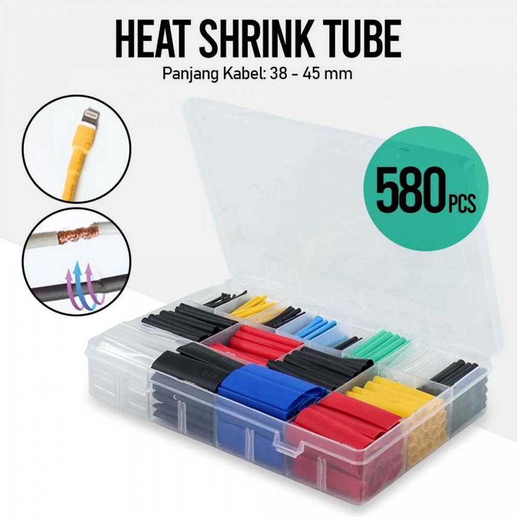 580 Pcs Heat Shrink Tube Isolasi Bakar Kabel Selang Bakar Selongsong Bakar