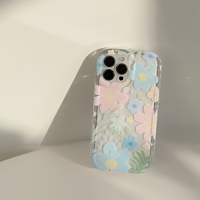 Pretty Oil Painting Flower Soft TPU Case iP iPhone 14 + Plus 11 12 13 Pro Max Girl Woman FTD Casing Apple