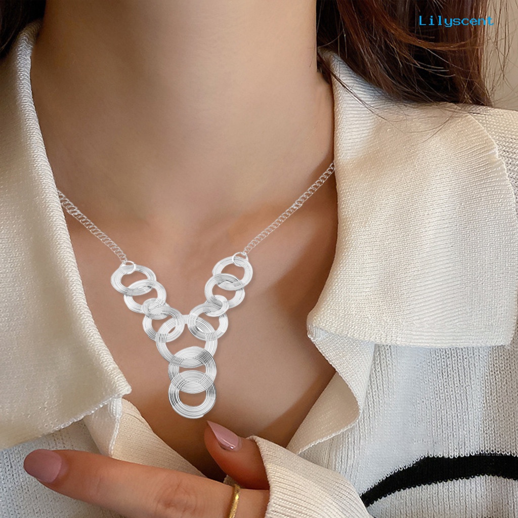 [LS]Wanita Kalung Eropa Dan Amerika Geometris Minimalis Pengerjaan Halus Electroplating Dress Up Tahan Luntur Lingkaran Liontin Multilayer Pesona Kalung Perhiasan Aksesori