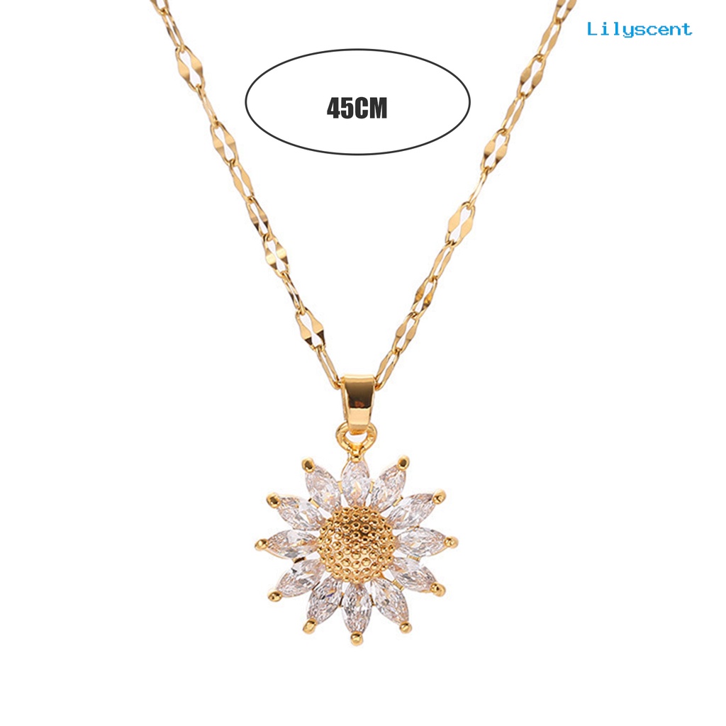 [LS]Ladies Kalung Electroplating Retro Bunga Matahari Shiny Adjustable Extension Chain Dress Up Anti Karat Wanita Trendi Liontin Kalung Perhiasan Aksesori