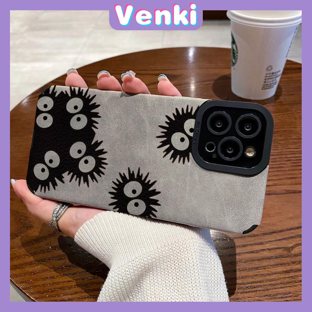 VENKI - Untuk iPhone 11 Case Leather Pupil Suede Case Soft Shockproof Cover Camera Simple Cute Black Briket Kecil Kompatibel dengan iPhone 14 13 Pro max 12 Pro max xr xs 7 8Plus