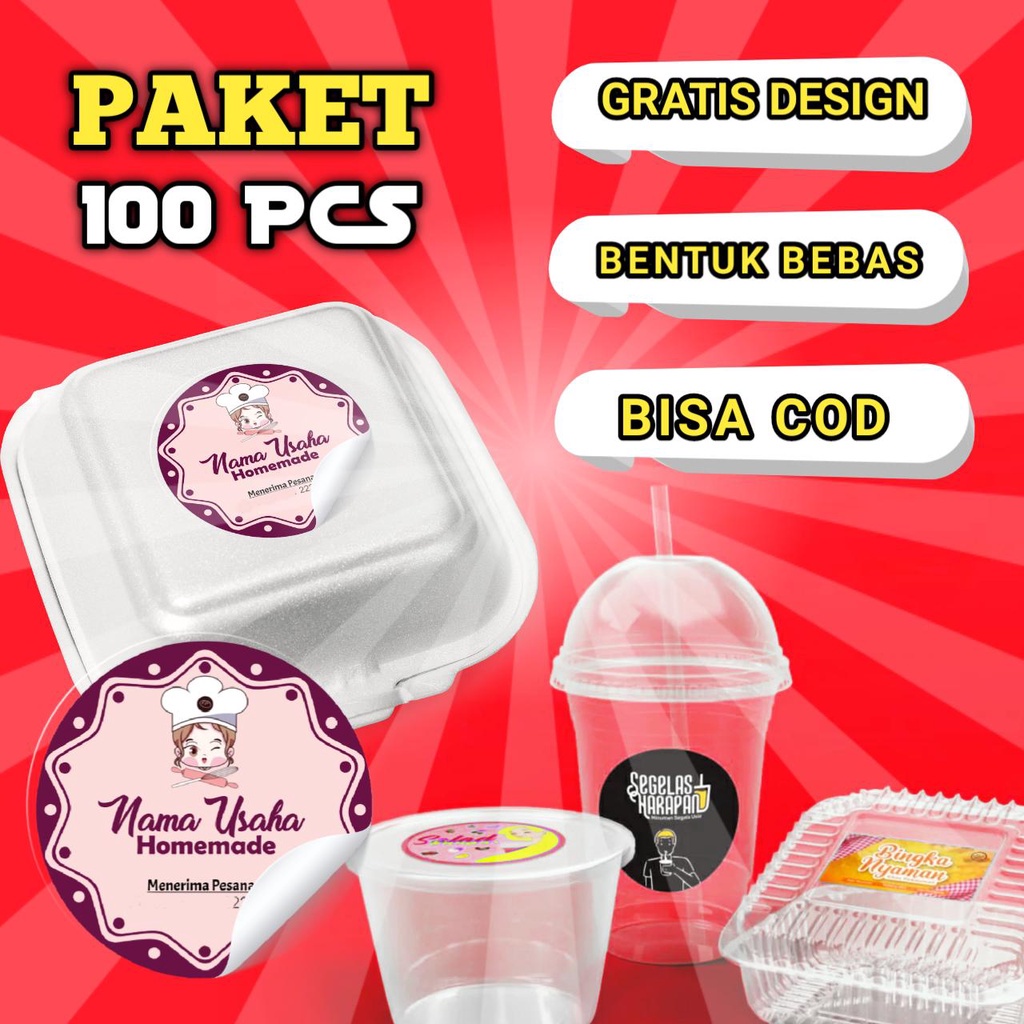 

STIKER LABEL Cutting KEMASAN Produk dan makanan minunam 100 PCS