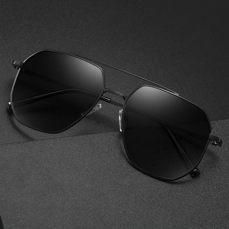 (YUZHU) Vintage Fashion Logam Double Beam Polarized Sunglasses Anti UV Mengemudi Kacamata Hitam Pria