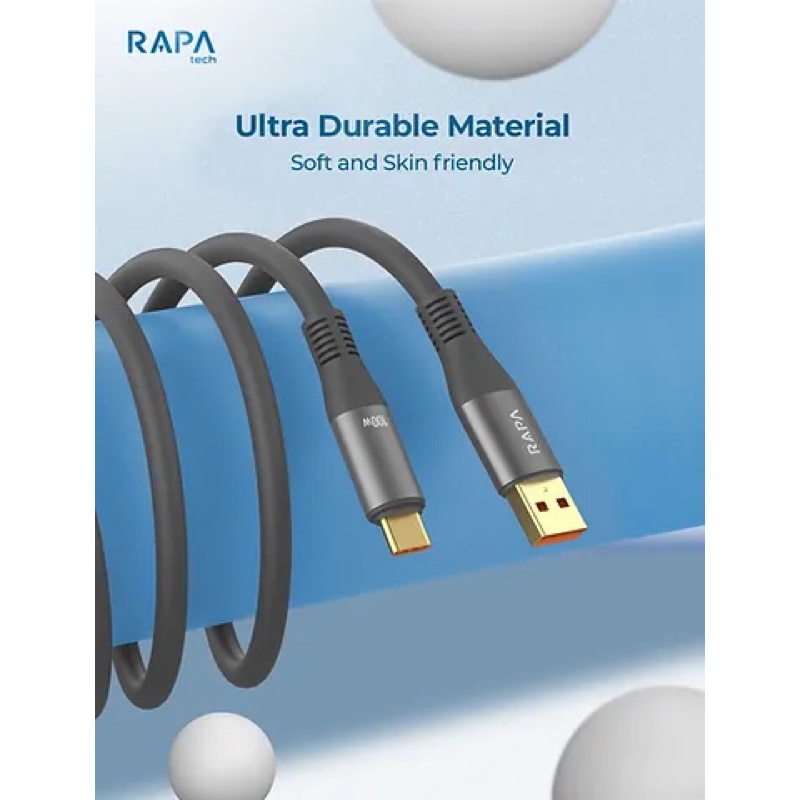 RAPAtech Kabel Data Type C Fast Charging 5A up to 100W Premium Quality Data Cable Usb Type C original bergaransi