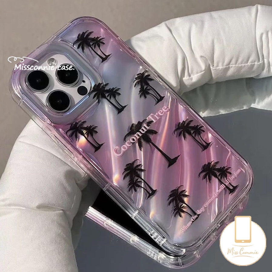 Ins Musim Panas Pohon Kelapa Gradien Warna Laser Card Case Kompatibel Untuk IPhone 7Plus 8Plus 11 13 14 12 Pro MAX 6 6S 7 8 Plus XR X XS MAX SE 2020kreativitas 3D Stereo Corrugation Cover