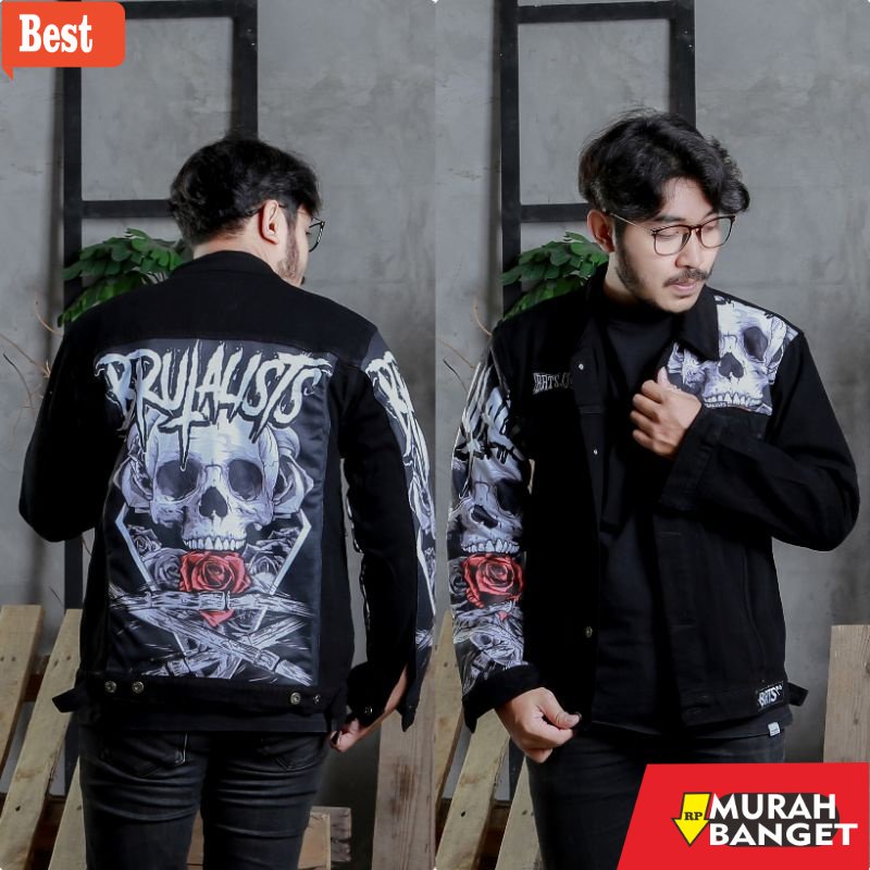 Jaket denim pria terbaru- BRUTALISTS DENIM JAKET JEANS PRIA JAKET DENIM WANITA HITAM TEBAL
