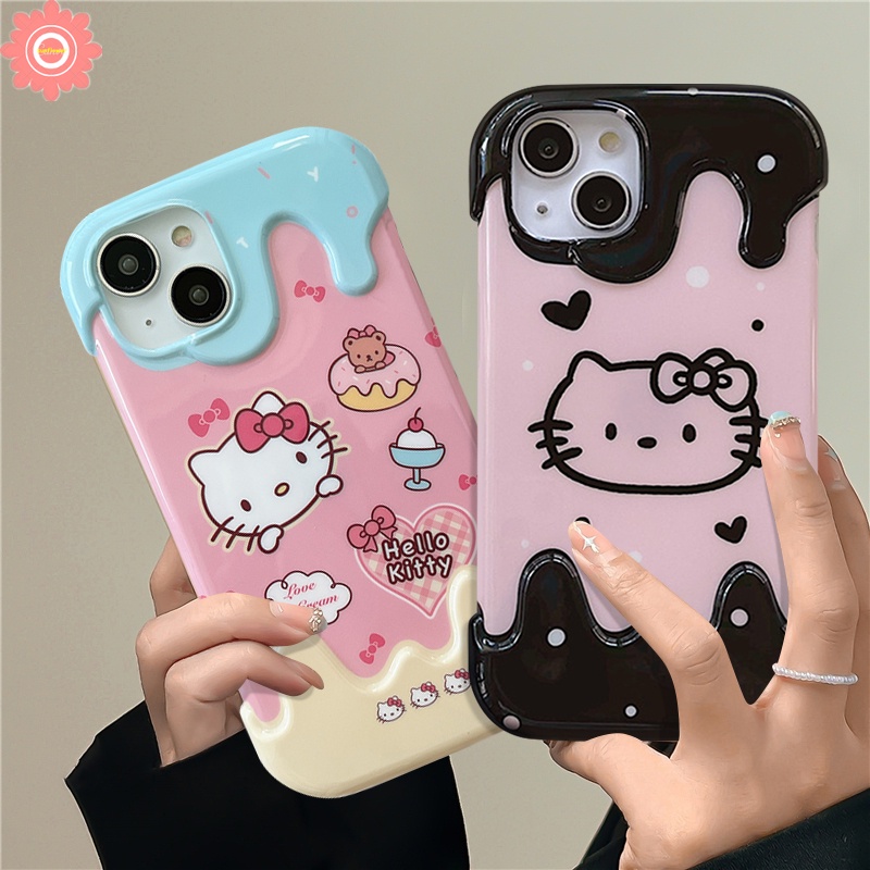 IPHONE Kartun Hello Kitty Case Kompatibel Untuk Iphone11 7Plus XR 14 12 13 Pro Max X XS Max 7 8 Plus Kreatif Permen 3D Es Krim Cinta Lucu Hati Kue Beruang Lembut Tpu Cover