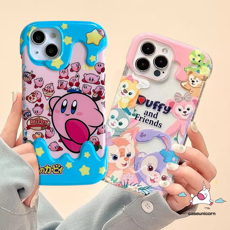 IPHONE 3d Warna Ice Cream Lucu Disney LinaBell Stellalou Case Kompatibel Untuk Iphone13 11 12 14 Pro Max 7Plus X XR 7 8 Plus XS Max SE 2020kartun Kirby Cinta Hati Doodle Lembut TPU Cover