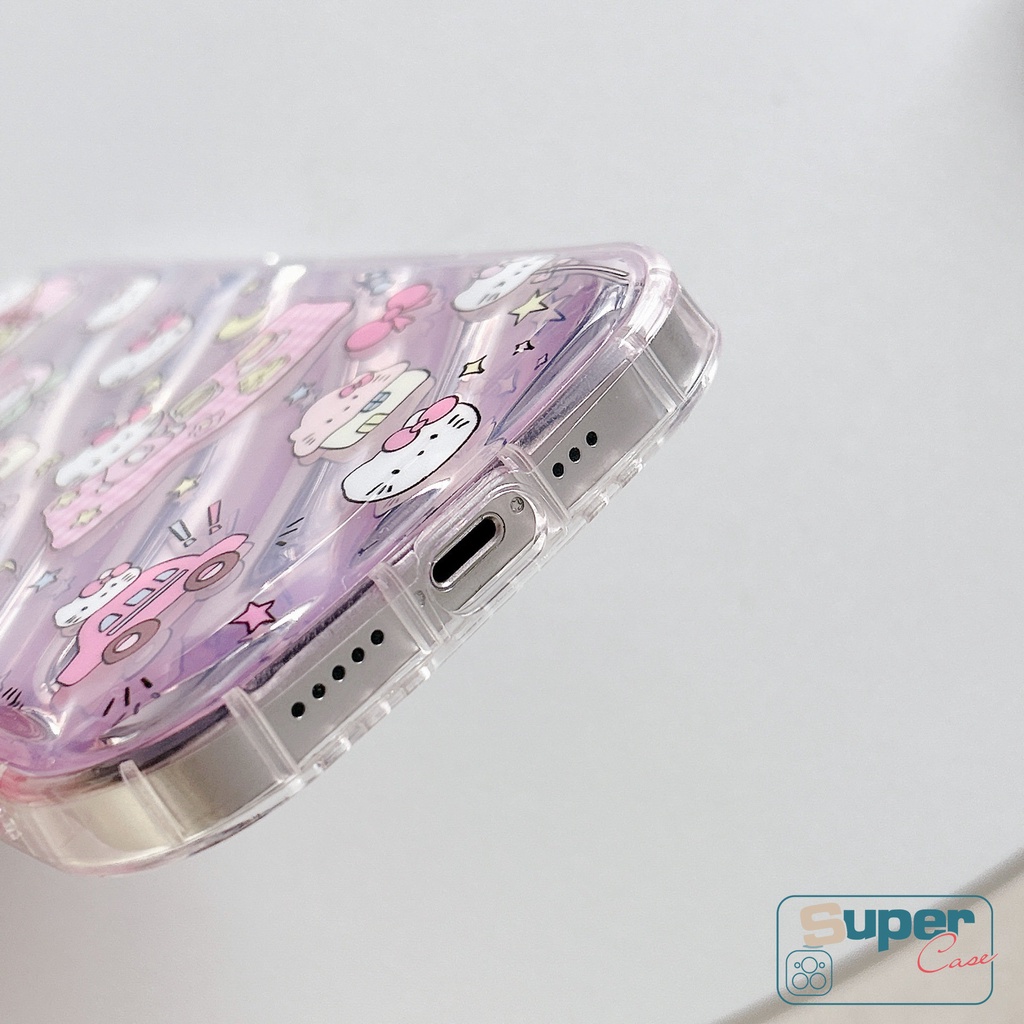 Casing Kartun Lucu Hello Kitty 3D Stereo Kerut Kompatibel Untuk IPhone 7Plus 11 13 14 12 Pro MAX XR 8 6 6S Plus X XS MAX SE 2020kartu Warna Kreatif Vintage Numerik Keypad Cover