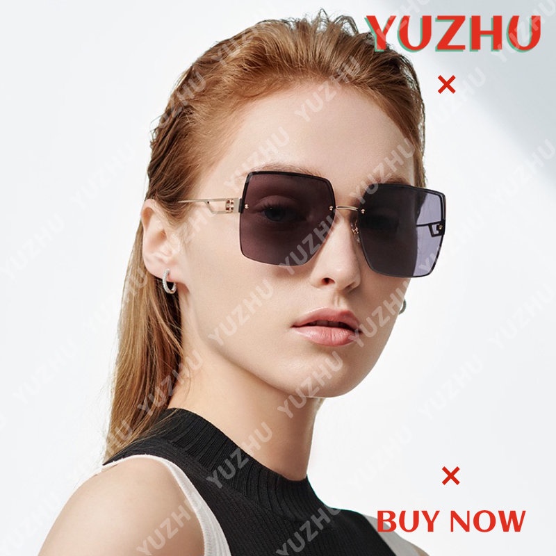 (YUZHU) Kacamata Hitam Tanpa Bingkai Logam Bergaya Baru Untuk Wanita Oversized Frame Kerai Tabir Surya Sunglasses