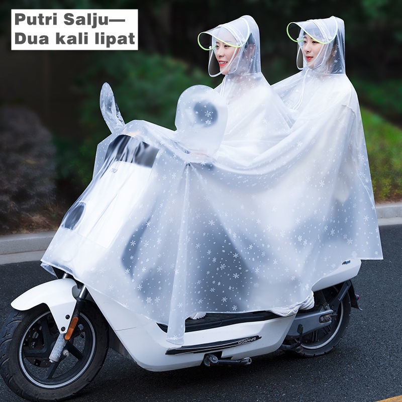 mantel hujan wanita/Jas hujan Motor/jas hujan 2 kepala/mantel hujan wanita/Jas hujan motor dengan kap cermin/jas hujan pria wanita tebal awet elastis best quality/mantel hujan Wanita Bahan Super Tebal Ukuran Medium mantel hujan jas hujan ponco