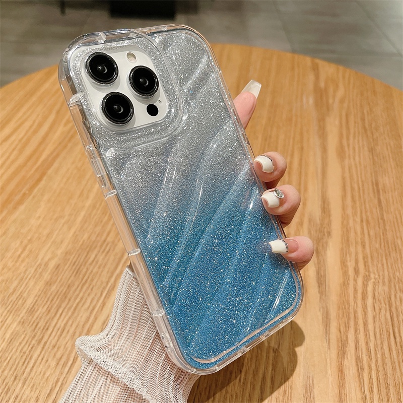 IPHONE Casing Ponsel Bubuk Glitter Gradasi Motif Gelombang Iphone14 13 12 11 Pro MAX X XS Max7 8 Plus Shockproof Case Cover