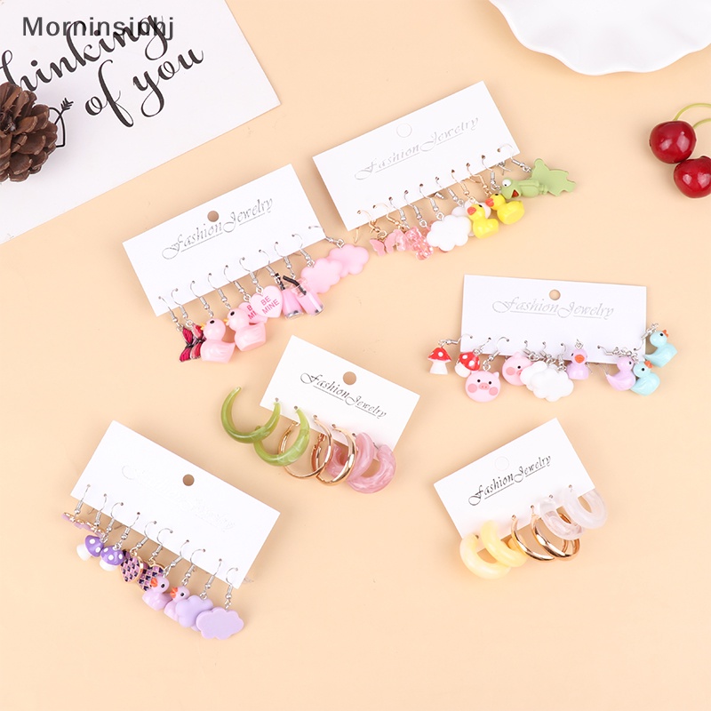 Mornin Warna-Warni Anting Set Hewan Lucu Kupu-Kupu Hati Menjuntai Anting Set Untuk Wanita Gadis Geometris Anting-Anting Trendi Perhiasan Hadiah id