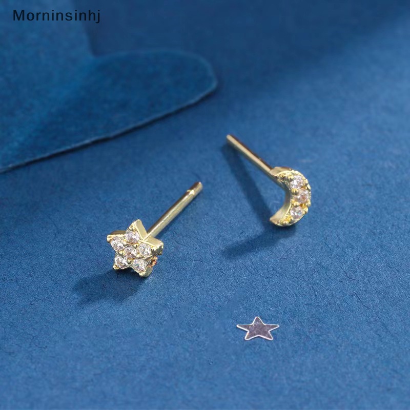 Mornin Perhiasan Wanita Mini Ins Star Moon Stud Earrings Untuk Wanita Anting Valenes Hadiah Hari id