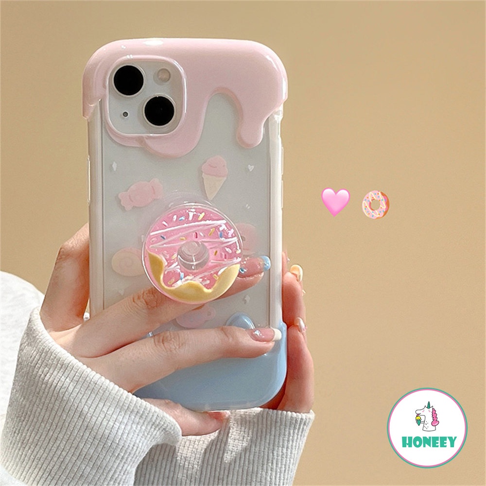 IPHONE Lucu 3D Donat Holder Stand Melted Ice Cream Soft Phone Case Untuk Iphone14 13 12 Pro Max11 Lovely Shockproof Back Cover