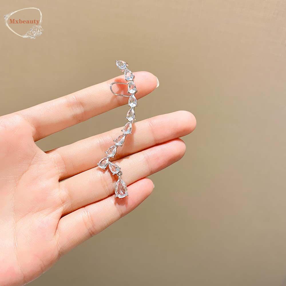 Mxbeauty Klip Tulang Telinga Elegan Retro Tetesan Air Zirkon Perhiasan Fashion Tembaga Mengkilap Wanita Stud Earrings