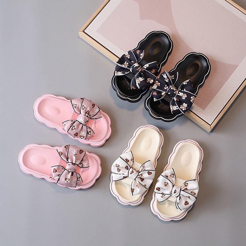 TOPGROSIR LV0302 Sandal Slop Anak Import Perempuan Motif Pita Bear Pulkadot / Sandal Slip On Anak Perempuan Kekinian