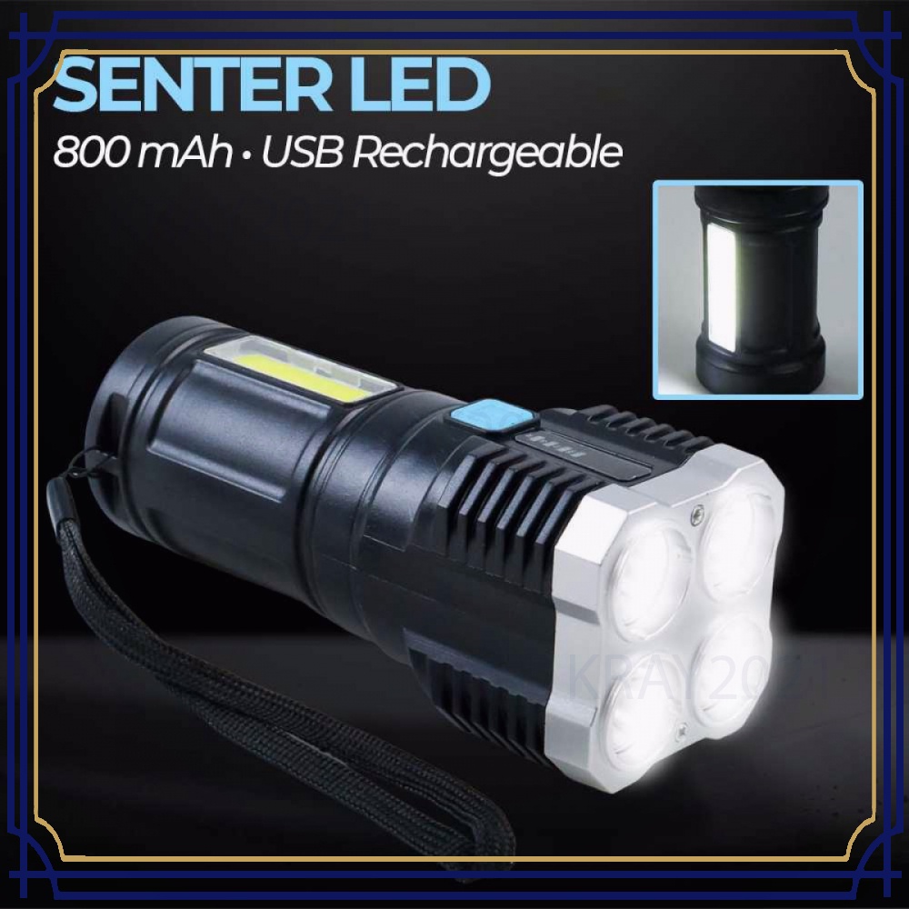 Senter LED Flashlight USB Rechargeable 4 XPE + COB - T07