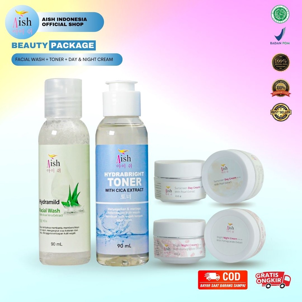 Paket Aish Beauty (Facial Wash, Toner, Day & Night Cream)