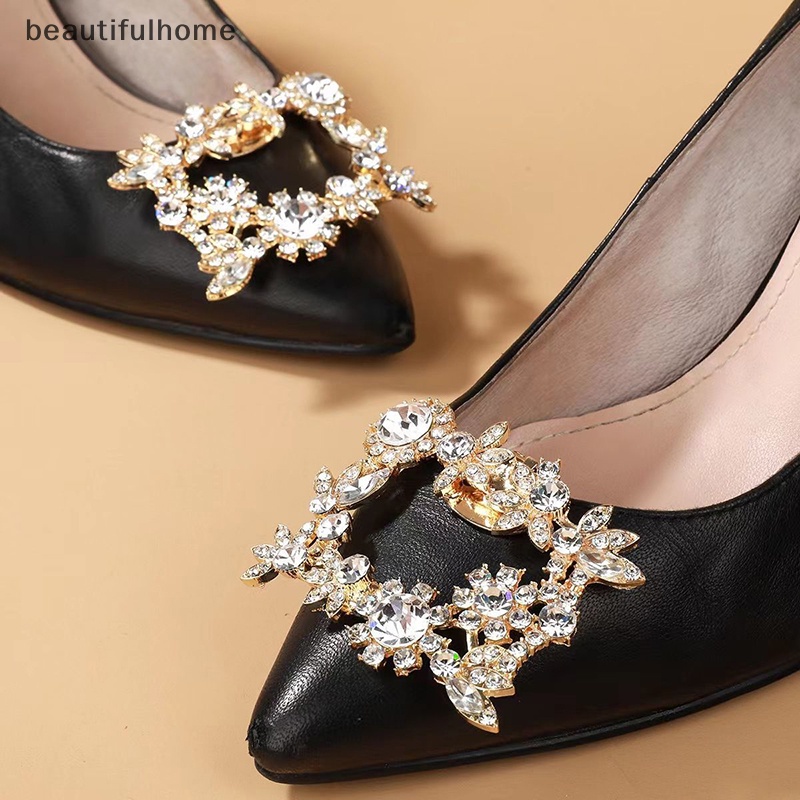 {beautifulhome} 1pcs Fashion Kristal Mengkilap Sepatu Dekorasi Klip Wanita Sepatu Gesper Aksesoris Tumit Tinggi Persegi Berlian Imitasi Removable Shoes Decoration Flower.