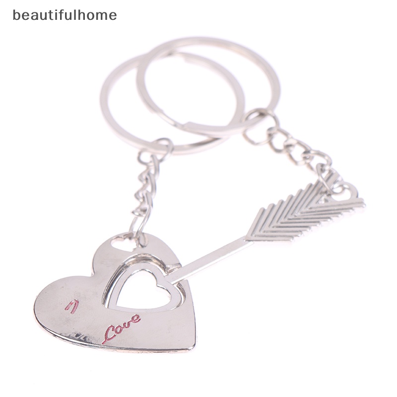 {beautifulhome} 1pasang New Love Heart Lock Key Chain Ring Gantungan Kunci Keyfob Valene's Day Gift.