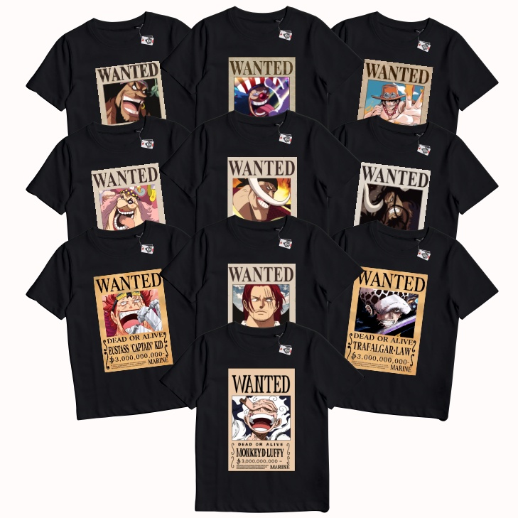 Kaos T Shirt Anak Anime ONE PIECE POSTER WANTED YONKO SHICHIBUKAI BOUNTY LUFFY SHANKS KIDD LAW KAIDO