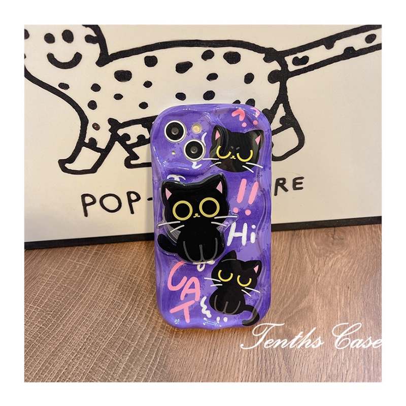 Kompatibel Untuk IPhone14 13 12 11 Pro Max8 7 6 6s Plus X Xr Xs Max SE 2020 3D Tepi Melengkung Meow Phone Case Dengan Holder