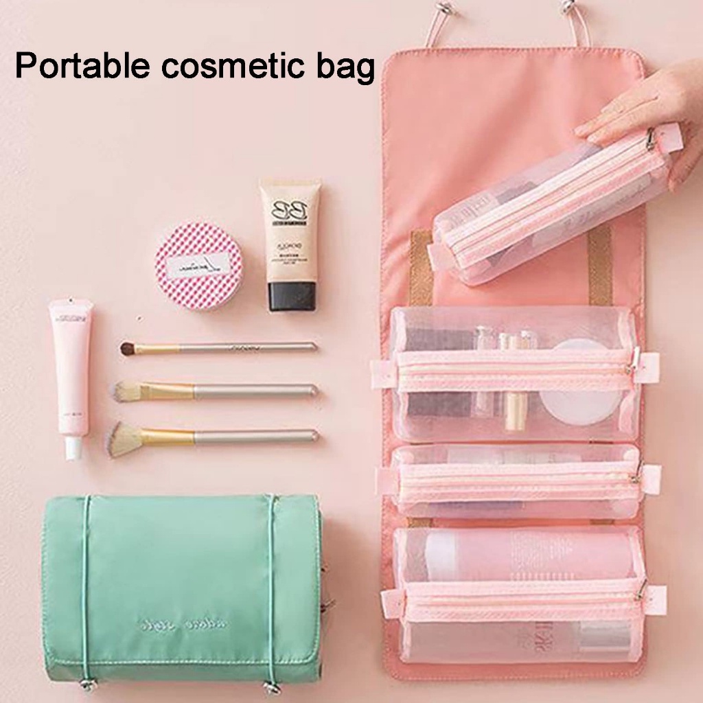 MAGEFY Hanging Roll-Up Makeup Bag Travel Organizer Untuk Wanita - 4 Tas Penyimpanan Yang Dapat Dilepas - Atur Make Up Palet 1457