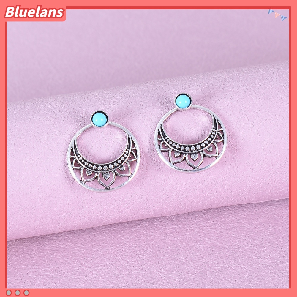 [BLS] Bohemian turquoise earrings Anting Perempuan Eropa Dan Amerika retro Perak Disepuh Anting-Anting earrings